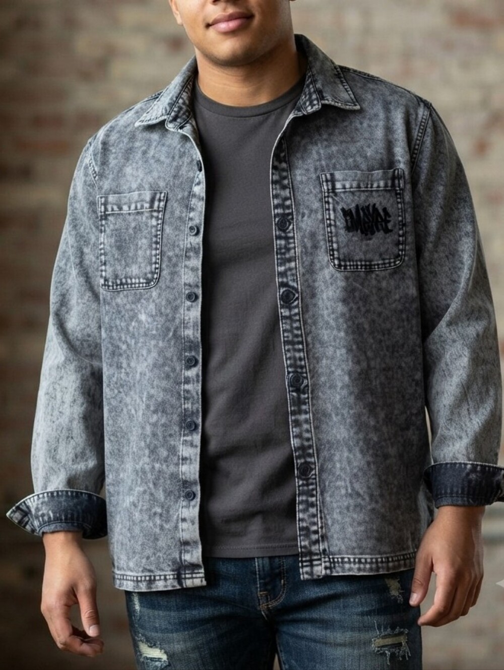 Empyre Washed Black Denim-Style Performance Jacket